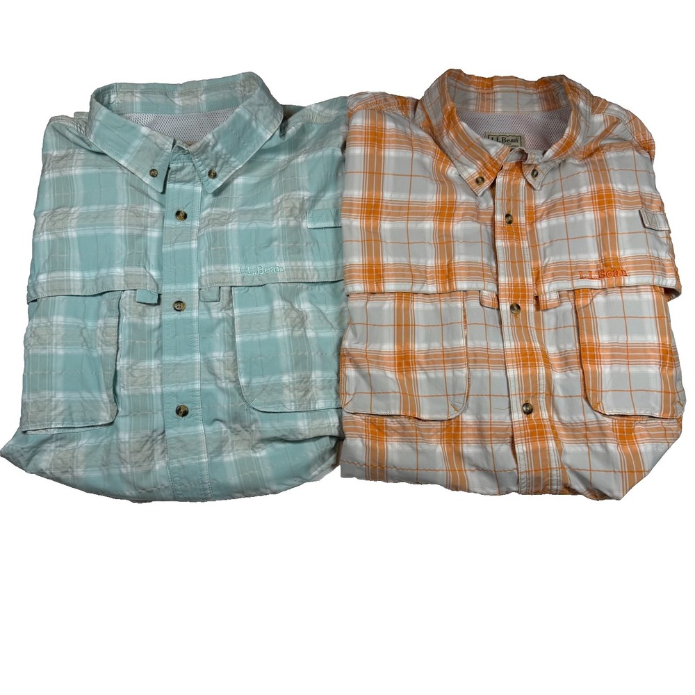 LL Bean Lot of Short Sleeve Button Up Men's XXL Tall Orange Blue ItemID 299522